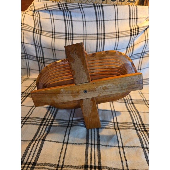 13" Vintage Wood Basket Collapsible Folding Fruit Bread Serving Display Decor - Picture 7 of 11